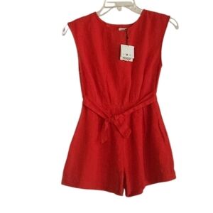 ZARA GIRL LINEN RED ROMPER SZ 9  NWT